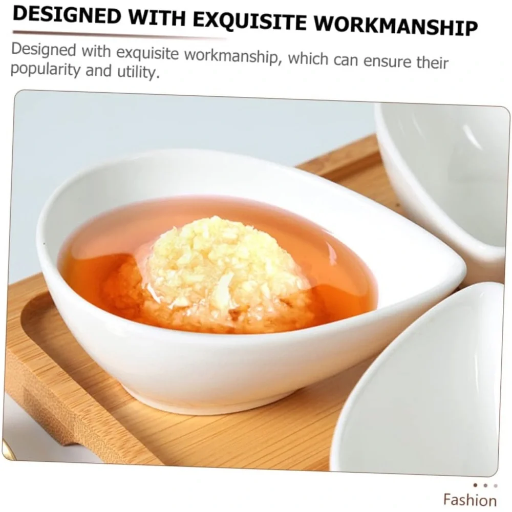 Ceramic Dipping Bowls with Wood Serving Tray